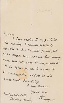 Lot #595 Alfred Lord Tennyson Autograph Letter