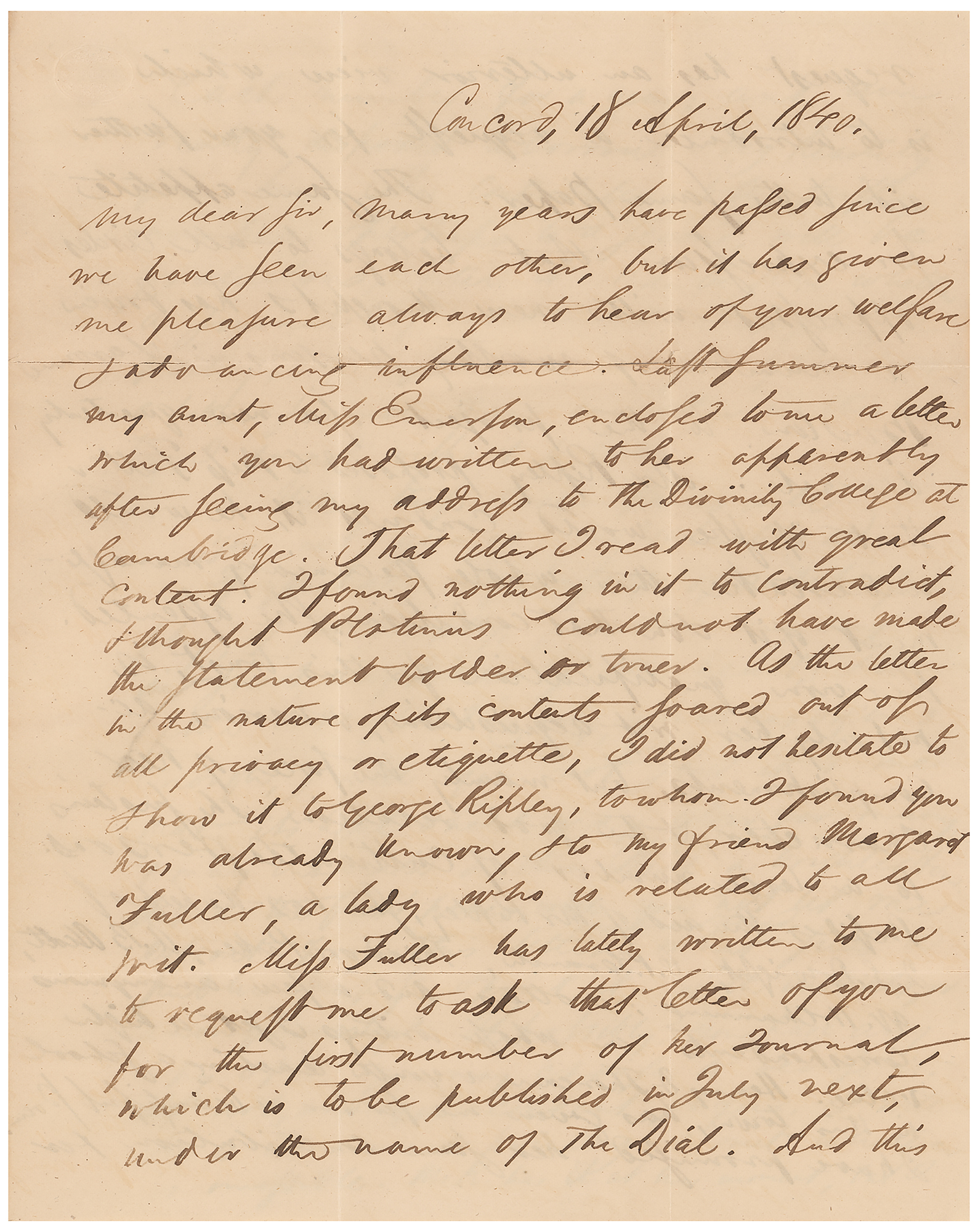 Ralph Waldo Emerson Handwritten Letter Sold For 24 935 Rr Auction