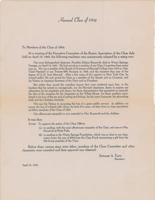 Lot #141 Franklin D. Roosevelt Death Notice to Harvard Class of 1904 - Image 1