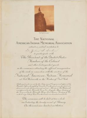 Lot #145 William H. Taft: National American Indian Memorial Invitation - Image 1