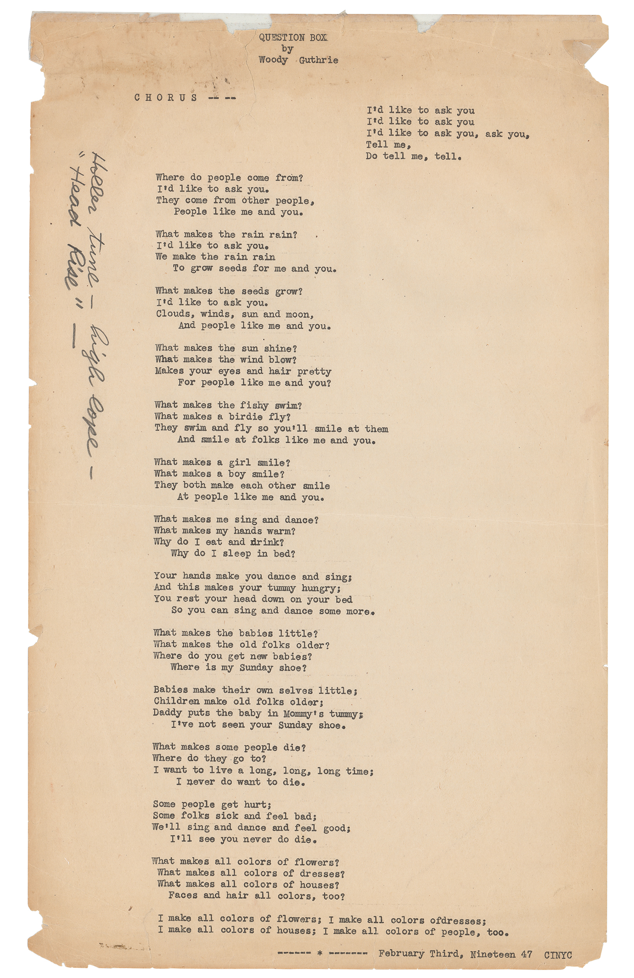 Woody Guthrie's Typed Lyrics with Annotation | View Realized Prices
