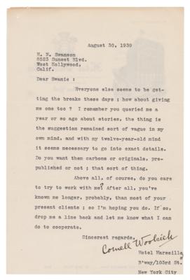 Lot #606 Cornell Woolrich Typed Letter Signed