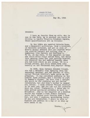 Lot #534 James M. Cain Typed Letter Signed