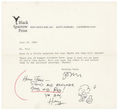Lot #532 Charles Bukowski Autograph Note Signed with Sketch