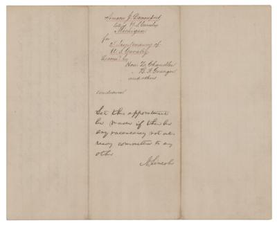 Lot #12 Abraham Lincoln Autograph Endorsement Signed as President