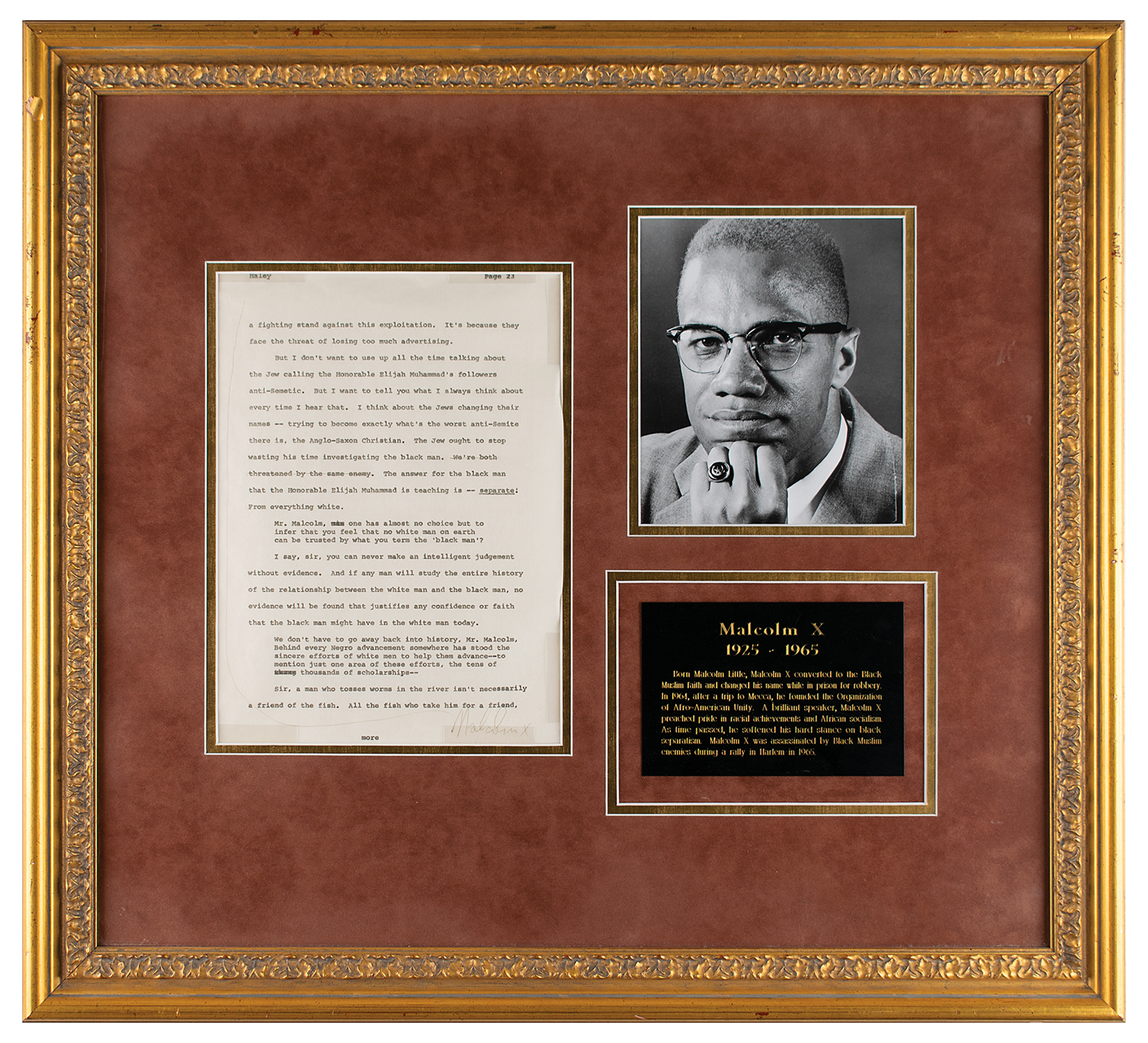Lot #182 Malcolm X Signed Typescript Page for Alex Haley’s 1963 Playboy Interview