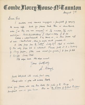 Lot #599 Evelyn Waugh Autograph Letter Signed
