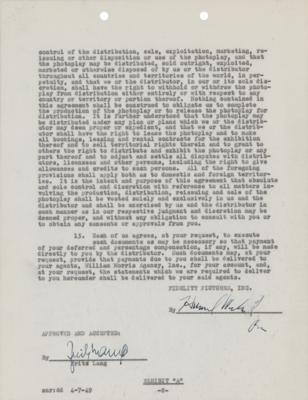 Lot #737 Fritz Lang Document Signed - Image 1