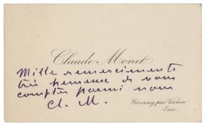 Lot #421 Claude Monet Signed Calling Card