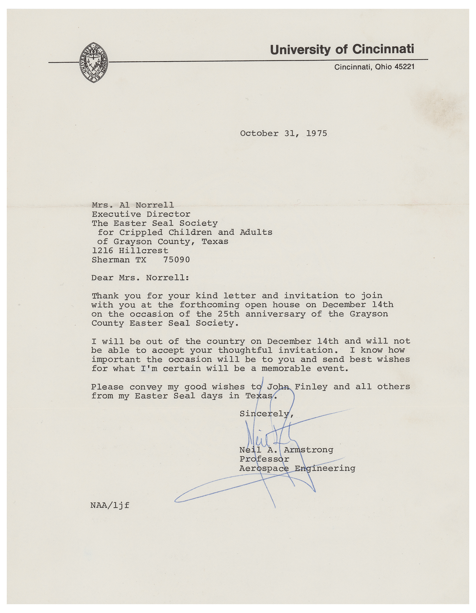 Lot #364 Neil Armstrong Typed Letter Signed