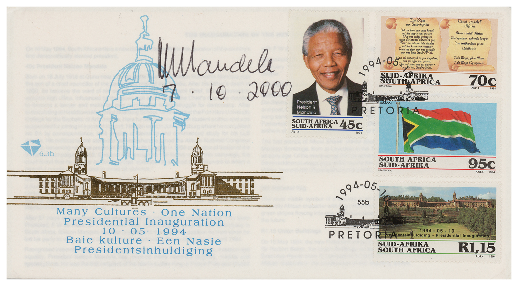 Lot #184 Nelson Mandela Signed Inauguration Cover