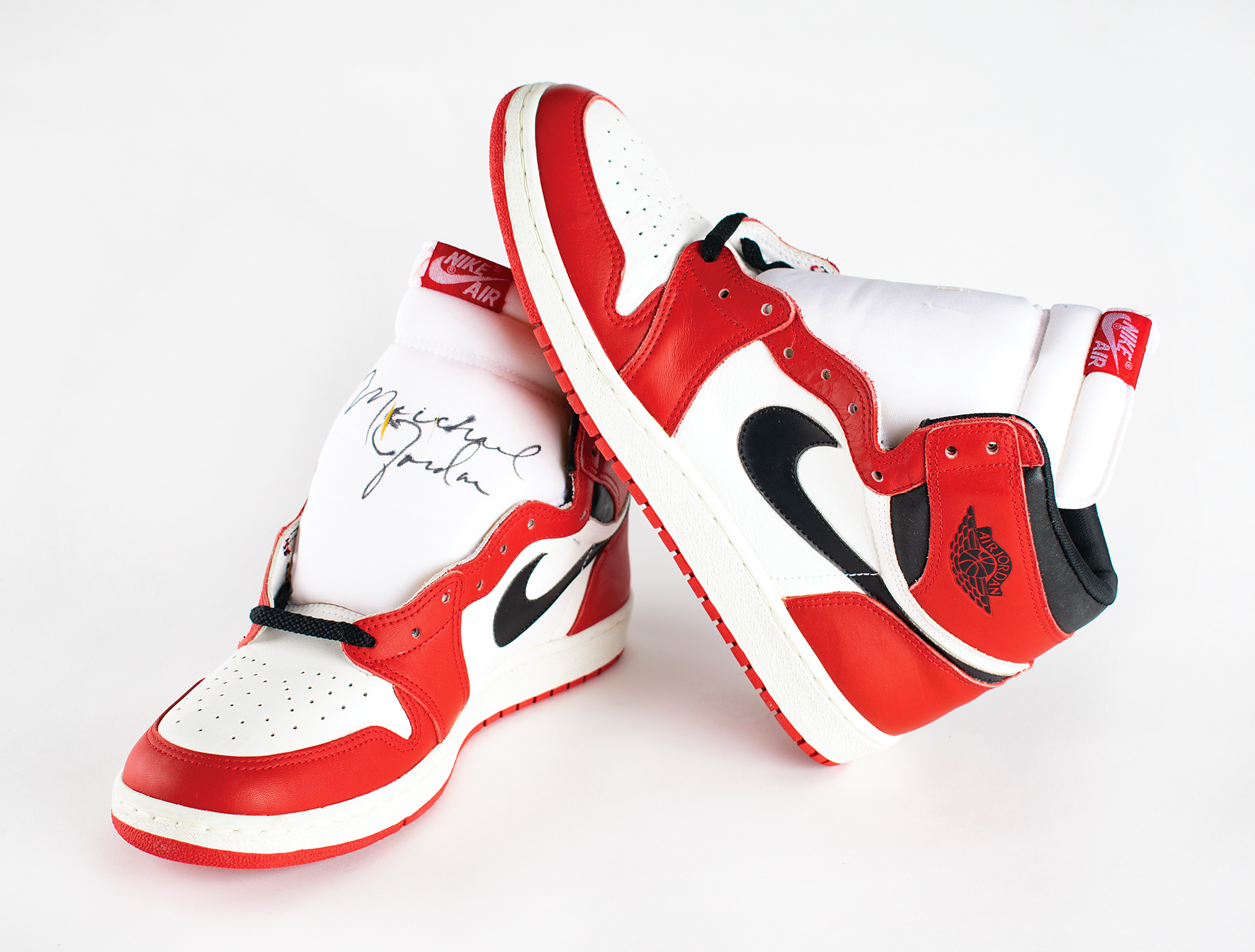 Michael Jordan Signed 1985 'Player Sample' Air Jordan 1s, Sizes 13, 13.5, VICTORIAM, PART II, 2023