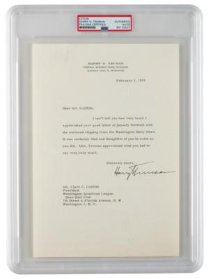 Lot #152 Harry S. Truman Typed Letter Signed