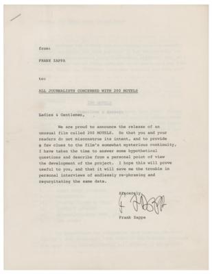 Lot #625 Frank Zappa Signed Cover Letter and Press Release for 200 Motels