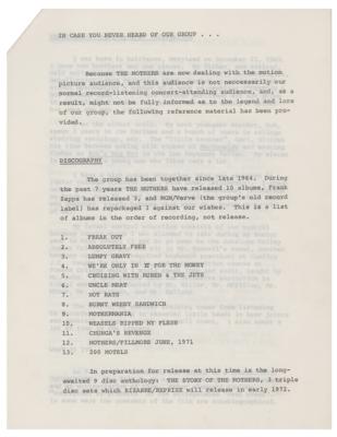 Lot #625 Frank Zappa Signed Cover Letter and Press Release for 200 Motels - Image 2
