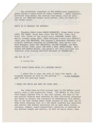 Lot #625 Frank Zappa Signed Cover Letter and Press Release for 200 Motels - Image 3