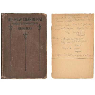 Lot #38 John F. Kennedy's 1931 French Textbook Used as a 14-Year-Old at Choate, with 77 Partial and Full Signatures by JFK, also Signed by Brother Joe