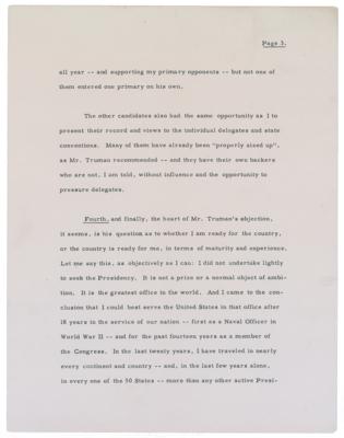 Lot #43 John F. Kennedy Signed Press Release of Speech Responding to Truman Suggesting Kennedy Drop Out of Presidential Race July 4, 1960 - Image 3