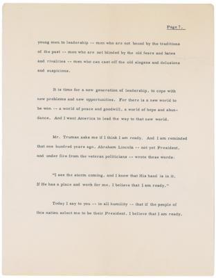 Lot #43 John F. Kennedy Signed Press Release of Speech Responding to Truman Suggesting Kennedy Drop Out of Presidential Race July 4, 1960 - Image 7