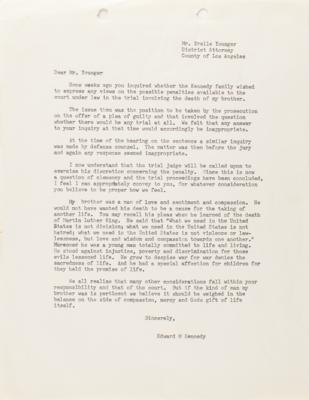 Lot #174 Ted Kennedy's Poignant 5-Page Autograph Letter Signed to Attorney Evelle Younger on RFK and Death Penalty for Sirhan Sirhan - Image 7