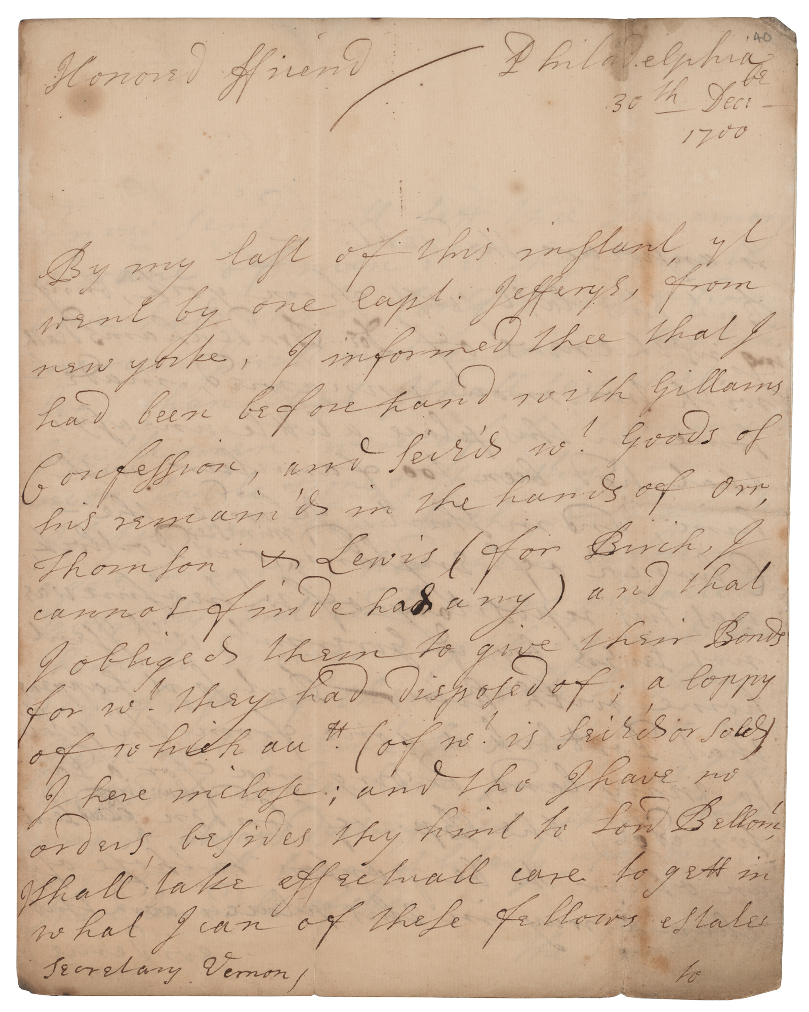 Lot #178 William Penn Autograph Letter Signed and Document Signed on Captain Kidd's Treasure