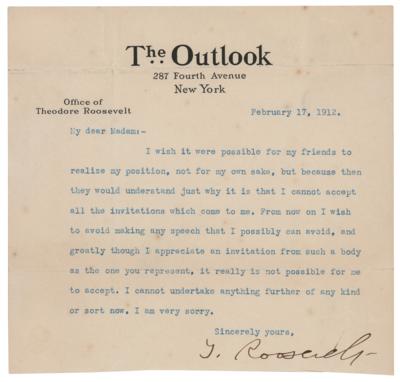 Lot #144 Theodore Roosevelt Typed Letter Signed