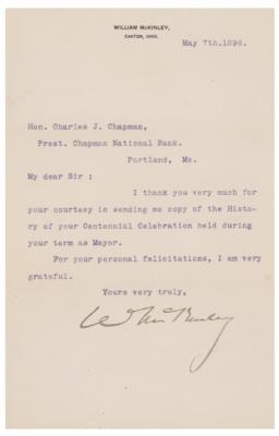 Lot #125 William McKinley Typed Letter Signed
