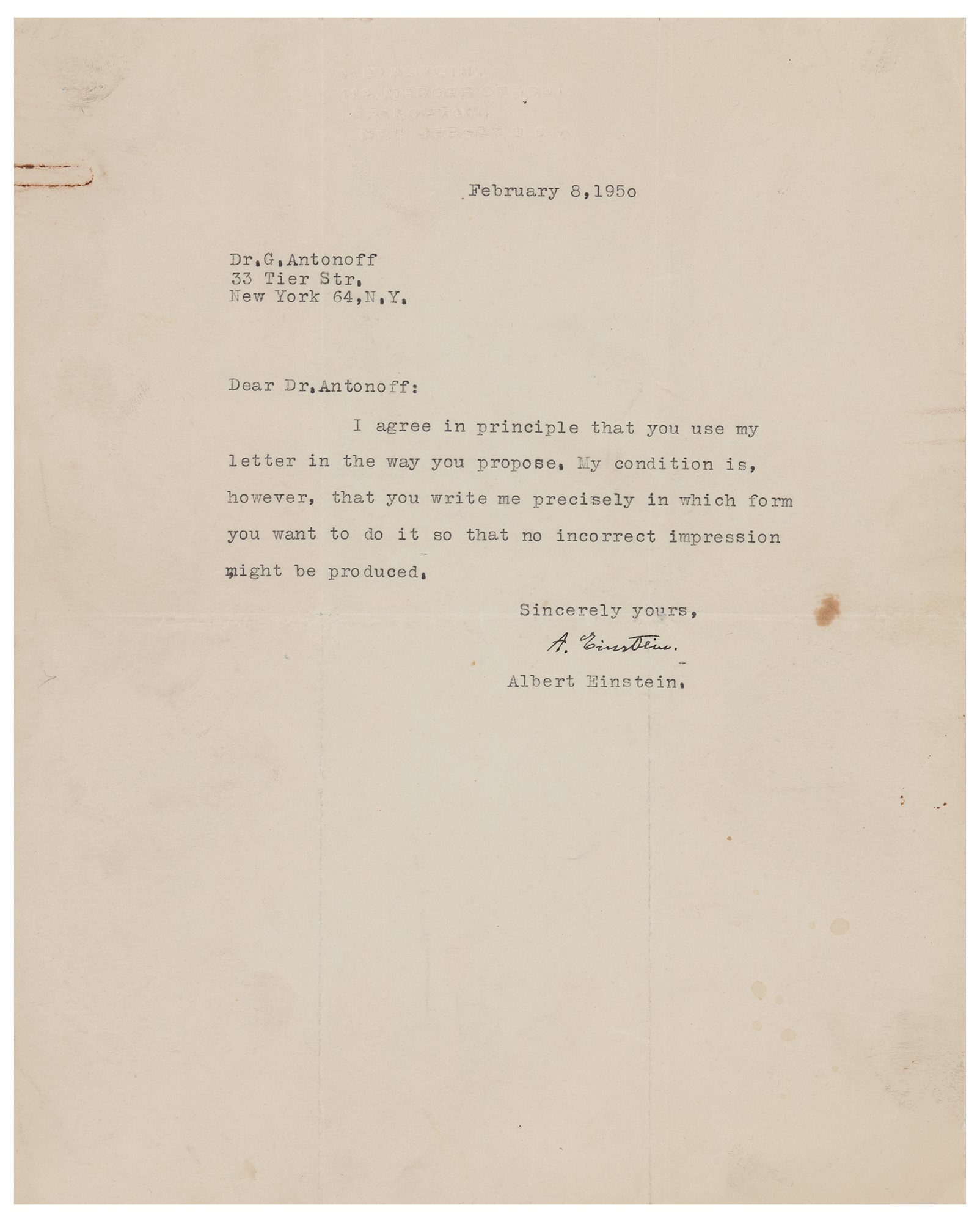 Lot #193 Albert Einstein Typed Letter Signed