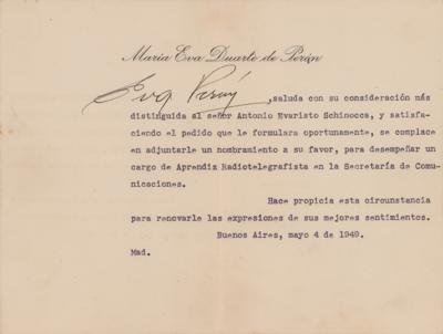Lot #273 Eva Peron Typed Letter Signed