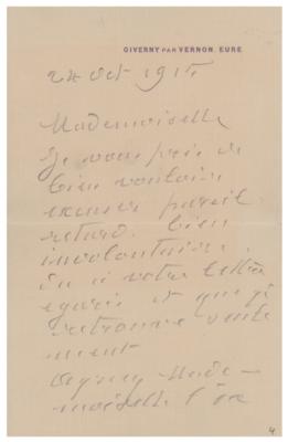 Lot #422 Claude Monet Autograph Letter Signed