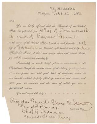 Lot #290 Edwin M. Stanton Document Signed - Image 1