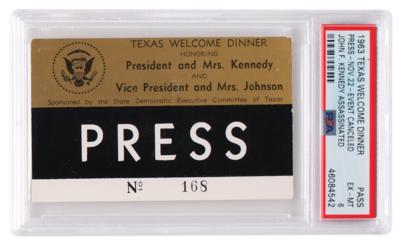Lot #121 John F. Kennedy Texas Welcome Dinner Press Pass - PSA EX-MT 6 - Image 1