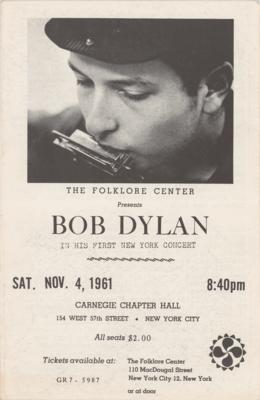 Lot #5069 Bob Dylan 1961 Carnegie Chapter Hall Program