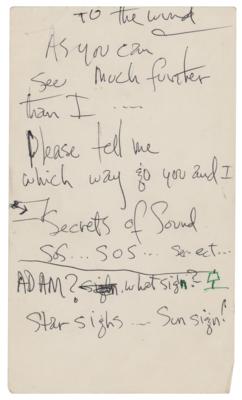 Lot #5080 Jimi Hendrix Handwritten Lyrics for the Unpublished Song 'To the Wind' - Image 3