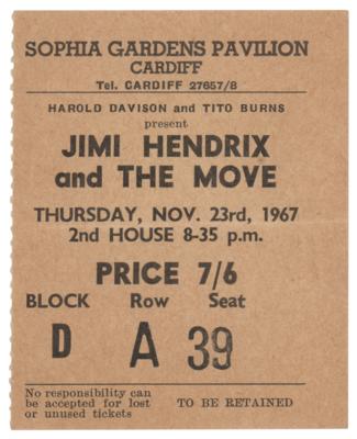 Lot #5085 Jimi Hendrix Experience and Pink Floyd 1967 Sophia Gardens Ticket Stub, Handbill, and Program - Image 1