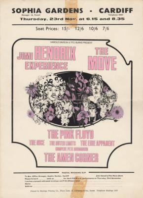 Lot #5085 Jimi Hendrix Experience and Pink Floyd 1967 Sophia Gardens Ticket Stub, Handbill, and Program - Image 2