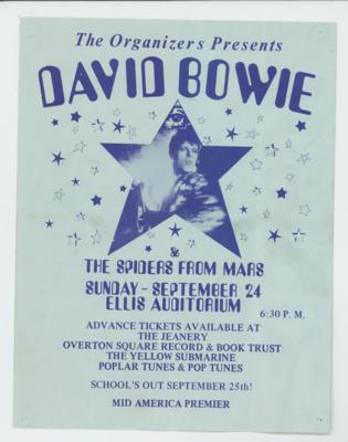 Lot #5235 David Bowie 1972 Memphis Concert Flyer - Image 1