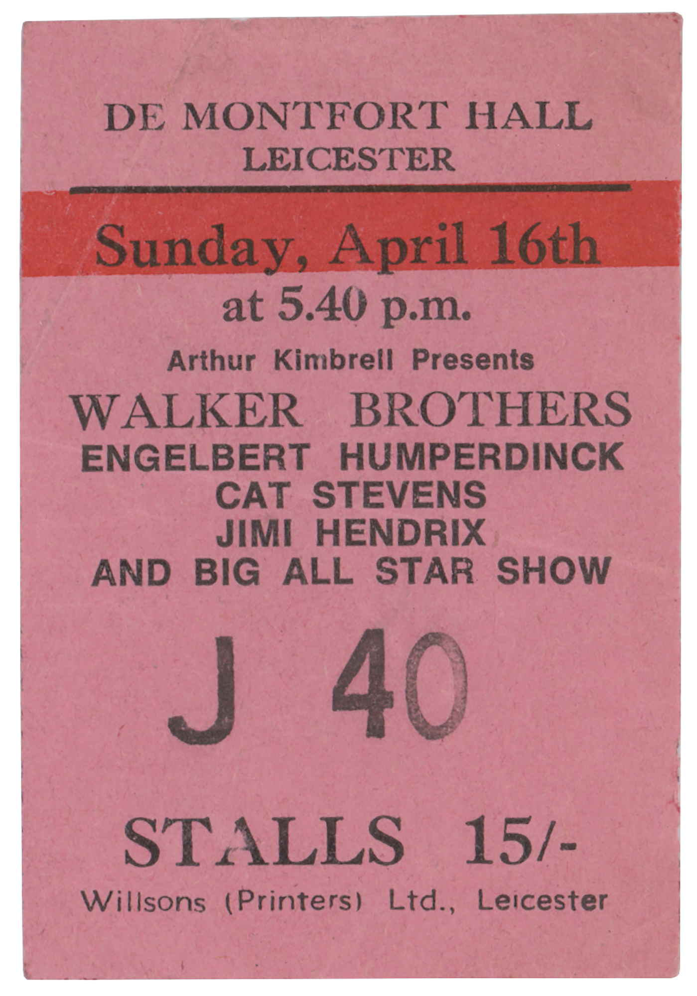 Lot #5086 Jimi Hendrix and the Walker Brothers 1967 Ticket Stub and Program