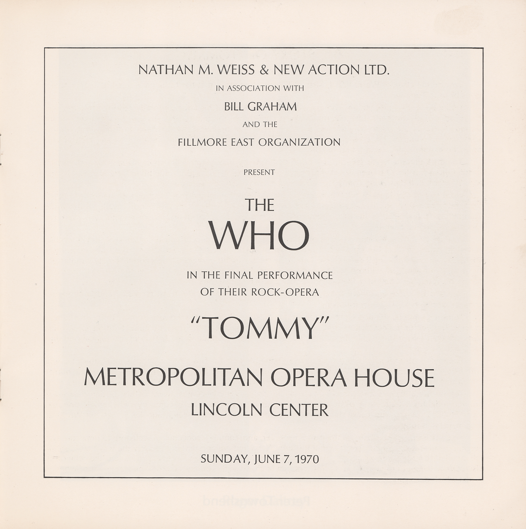 Lot #5121 The Who 1970 'Tommy' Program
