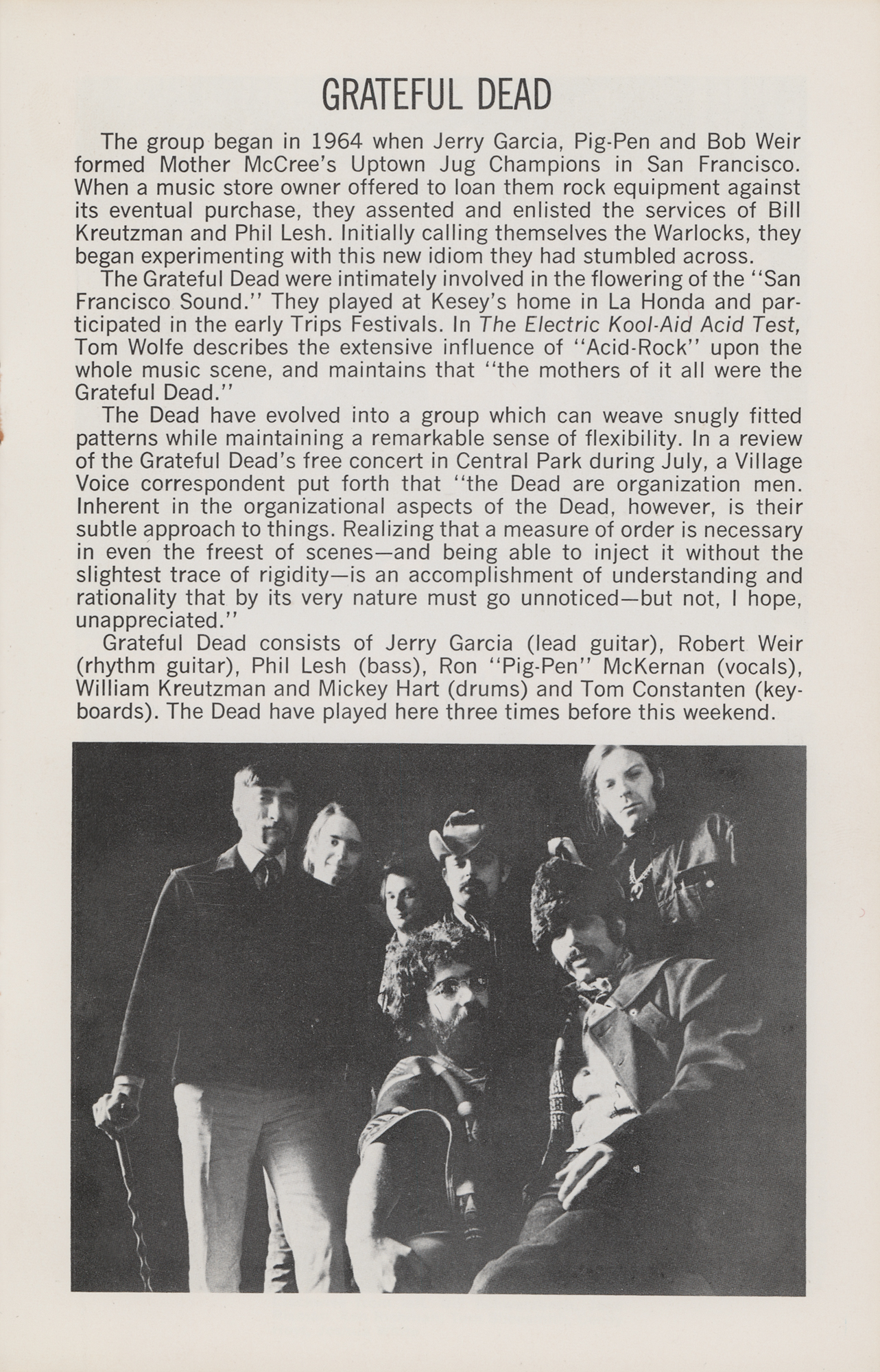 Lot #5137 Grateful Dead 1969 Fillmore East Program