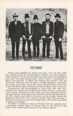 Lot #5264 The Band 1969 Fillmore East Program