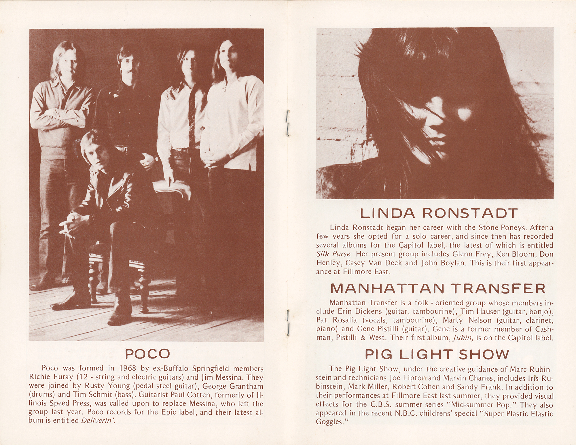 Lot #5287 The Eagles: Glenn Frey, Don Henley, and Linda Ronstadt 1971 Fillmore East Program