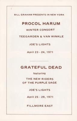 Lot #5138 Grateful Dead and Procol Harum 1971 Fillmore East Program - Image 1