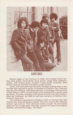 Lot #5312 Santana and James Gang 1970 Fillmore East Program - Image 1