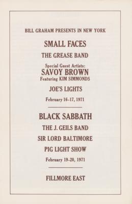 Lot #5266 Black Sabbath 1971 Fillmore East Program and Ticket Stub - Image 2
