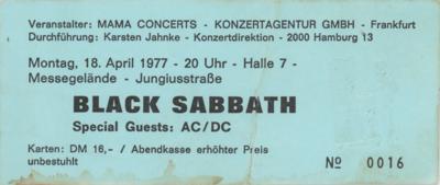 Lot #5256 AC/DC and Black Sabbath 1977 German Ticket - Image 1