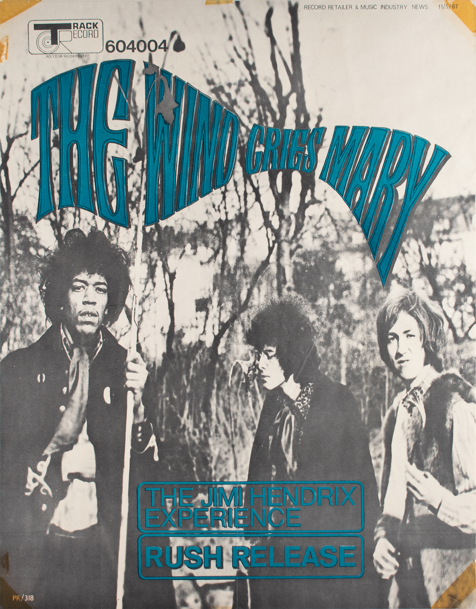 Lot #5089 Jimi Hendrix 'The Wind Cries Mary' Single Poster
