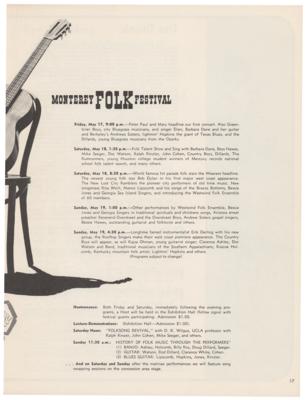 Lot #5079 Bob Dylan: First Annual 1963 Monterey Folk Festival Original Program - Image 3