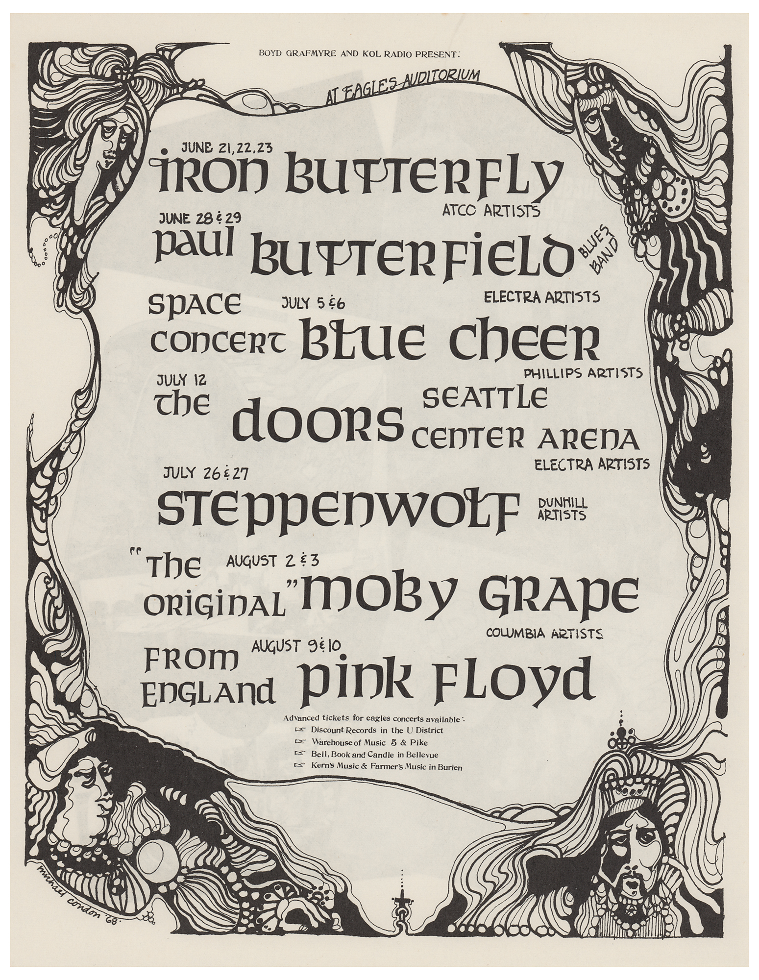 Lot #5160 Pink Floyd and The Doors 1968 Seattle Handbill