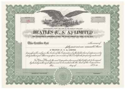 Lot #5020 Beatles 1964 Stock Certificate